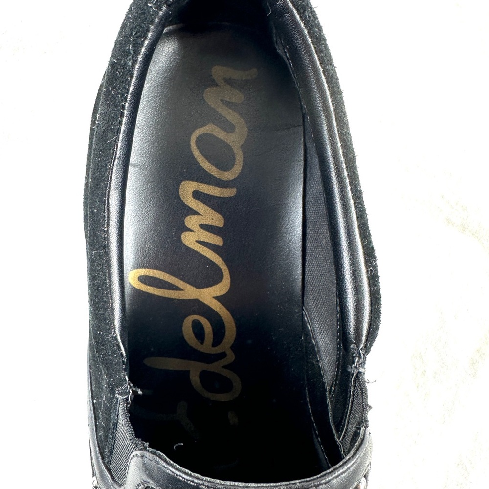Sam Edelman Black Suede Women Size 9.5 Low Top Slip On Sneaker Grommets Studs - Picture 7 of 8